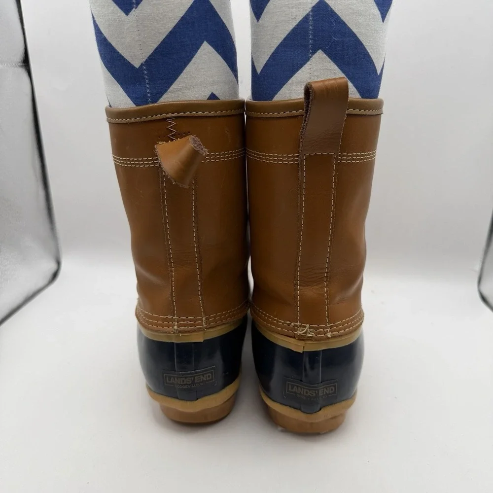 Land's End Women's Sz 8 Leather and Blue Rubber Duck Boots 502426‎